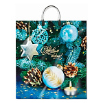 Пакет Новогодний ПЭ " Интерпак " с пластиковой ручкой ПВД, 40*44см 100мкм Золотые шишки