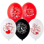 Шар латексный с рисунком 14"/36см Слова о любви, ассорти из 3 цвета, 5 дизайнов