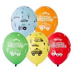 Набор шаров латексных 14" 36см С Днем рождения! Машинки, 5 цветов, 3 дизайна, комплект 5шт