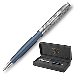 Ручка подарочная шариковая " Parker " Sonnet Premium Metal Blue CT, черная 1мм, поворотный механизм, цвет корпуса-синий/серебряный, отдельные элементы дизайна - палладиевое покрытие, подарочная упаковка