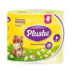 Бумага туалетная 2-слойная " Plushe " Классическая Ромашка 4 рулона со втулкой, 18м, белая, целлюлоза, 125*95мм, с перфорацией