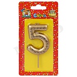 Свеча для торта цифра " Миленд " Звездочки 5, золотая, 14*6,5*1см, картонный блистер, европодвес