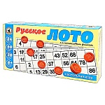 Игра настольная " Русский стиль " Лото Русское, состав: 24 игровых карточек, пластмассовые фишки с числами - 90шт, жетоны - 50шт, инструкция, от 6лет, картонная упаковка 10,5*20,5*4,5см