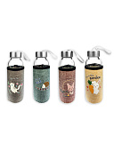 Бутылка для воды " KWELT " 300мл, Fantasy garden, стеклянная, в текстильном чехле, ассорти (без возможности выбора дизайна), петелька для переноски