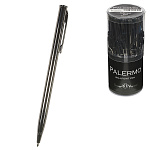 Ручка подарочная шариковая автоматическая " Bruno Visconti " Palermo синяя 0,7мм, толщина письма 0,5мм, поворотный механизм, корпус- нержавеющая сталь, цвет корпуса черный, вороненая сталь, металлический наконечник, металлический клип, пластиковый бокс