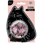 Зажимы " Феникс " Черный котик розовые 15*25мм 25шт/уп, индивидуальная упаковка, европодвес