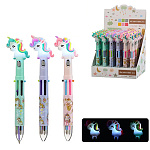 Ручка шариковая автоматическая " Basir " Единорог 6цв резиновый наконечник- ассорти, цветной корпус, с фонариком