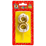 Свеча для торта цифра " Миленд " Шебби шик 8, золотая, 14*6,5*1см, картонный блистер, европодвес