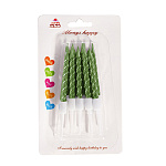 Набор свечей для торта с подставками " KWELT " Always happy, зеленый, 10шт, 4,5*0,5см, белые подставки, картонная упаковка 7*11,5см, европодвес