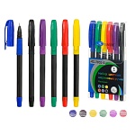 Набор шариковых ручек " Basir " 6цв, черный корпус, в цвет чернил, цветной колпачок, цветной резиновый держатель, пластиковая упаковка, европодвес