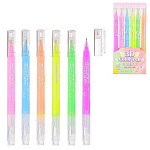 Набор гелевых ручек акриловых " Basir " 6цв 0,5мм 3D неон, прозрачный пластиковый корпус, прозрачный колпачок, упаковка ПВХ