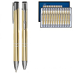 Ручка шариковая " Basir " синяя 0,7мм металлическая, поворотный механизм, золотой корпус, клип и наконечник серебристые