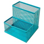 Подставка " KWELT " 2 отделения, 10,5*10,5*10см, металлическая, сетчатая, голубая