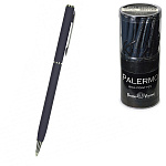 Ручка шариковая автоматическая " Bruno Visconti " Palermo синяя 0,7мм, толщина письма 0,5мм, поворотный механизм, корпус- нержавеющая сталь, покрытие soft touch, цвет корпуса сине-черный, металлический наконечник, металлический клип, пластиковый бокс