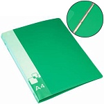 Папка 4 кольца " Бюрократ " А4 27мм зеленая, пластик 0,7мм, бумажная вставка во внешний кармашек