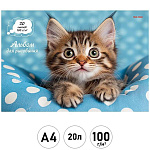 Альбом А4 20л " Проф-Пресс " Милый котик- 2, скоба, обложка- мелованная бумага, блок- офсет 100г/м2, 1 дизайн в коробке