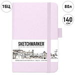 Блокнот для зарисовок " Sketchmarker " 9*14см 7БЦ на резинке 80л Фиолетовый пастельный, обложка - ПВХ, плотность 140г/м2, блок- слоновая кость, сшивка, ляссе, держатель для ручки