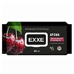 Полотенца влажные 60шт  " Exxe " Дикая вишня и миндаль, клапан, пластиковая крышка