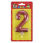 Свеча для торта цифра " Миленд " 2, красная, 19*10*2см, металлик, картонный блистер, европодвес