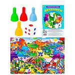 Игра ходилка 3+ " Рыжий кот " Динозавры, состав: игровое поле 42*28,5 см, 4 фишки, кубик, инструкция
