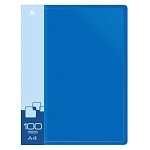 Папка 100файлов " Бюрократ " А4 синяя, пластик 0,8мм, торцевой карман с бумажной вставкой
