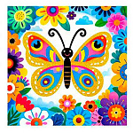 Картина алмазная " Mazari " 20*20см Бабочка, состав набора: холст на подрамнике, стразы, стилус, желеобразный клей, лоток, полная выкладка, в термоусадочной пленке