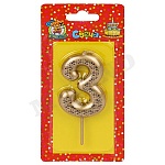 Свеча для торта цифра " Миленд " Звездочки 3, золотая, 14*6,5*1см, картонный блистер, европодвес