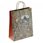 Пакет Новогодний бумажный крафт " ПЗБМ " 26*35*15см Лыжи, крученые ручки