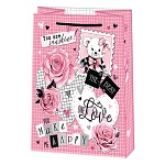 Пакет бумажный " Мир открыток " 18*22,7*10см Розовые розы и сердце, ламинированный