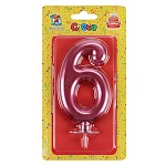 Свеча для торта цифра " Миленд " 6, красная, 19*10*2см, металлик, картонный блистер, европодвес