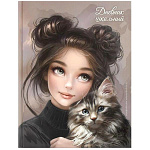 Дневник 1-11 класс 7БЦ " Феникс " Брюнетка с кошечкой, матовый ламинированный картон, выборочный УФ-лак, 48л