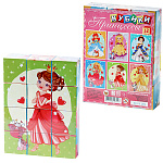 Кубики " Задира " пластиковые Принцессы, 12шт 4*4*4см, картонная упаковка 16,5*12,2*4см