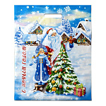 Пакет Новогодний ПЭ " Интерпак " с вырубной ручкой ПВД, 38*47см 60мкм Сказочная околица