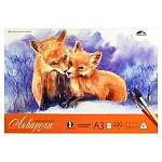 Планшет для акварели " Феникс " БОЛЬШОЙ ФОРМАТ А3 20л Лисички, белая бумага, матовая ламинация, среднее зерно, жесткая подложка, плотность 220г/м2, склейка, индивидуальная упаковка