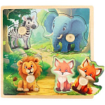 Игра развивающая " Рыжий кот " рамка-вкладыш Животные Африки-2, состав набора: рамка-вкладыш, 4 элемента, размер 15*15*0,7см, дерево