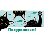 Конверт для денег " Миленд " 1-04 Поздравляем! Черные котики, 164*85мм, без отделки