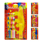 Набор свечей для торта с подставками " KWELT " Birthday Candle Set, 4цв 24шт, 5,5*0,5см, разноцветные подставки, лопатка для торта, картонный блистер 28*17*1,5см, европодвес