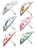 Зонт детский " KWELT " Ассорти (пчелки, дельфины, божьи коровки, лягушонок, слоненок, бегемоты) (без возможности выбора дизайна), 65см, d=82см, полупрозрачный купол с рисунком, свисток на ручке, ПВХ