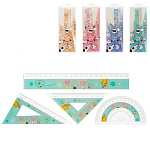 Набор чертежный СРЕДНИЙ 4 предмета: линейка 20см, 2 угольника 45°*45°*90°/10см, 30°*60°*90°/10см, транспортир 180°/10см, пластик цветной, ПВХ-конверт на кнопке, европодвес, Лапки, ассорти, " Basir "