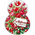 Бирка для букетов и подарков " Открытая планета " 025 8 Марта- Красные тюльпаны, 114*84мм, без отделки, текст
