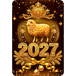 Календарь карманный " Мир поздравлений " 015 на 2027г 62*91мм, Символ года- Овечка золотая, глянцевый УФ-лак, картон
