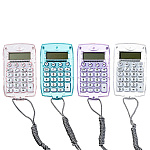 Калькулятор карманный на шнурке 8 разрядов" Mazari " 100*52мм, батарея AG10, 4 цвета (без возможности выбора цвета), индивидуальная упаковка