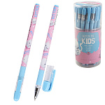 Ручка шариковая " Bruno Visconti " MagicWrite, Кошка с бантиком, синяя 0,5мм, толщина письма 0,38мм, пластиковый корпус, покрытие soft-touch, цвета корпуса - розовый с рисунком, резиновый держатель, металлический наконечник, сменный стержень, колпачок с к