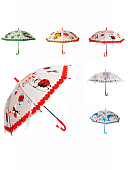 Зонт детский " KWELT " Ассорти (слонята, божьи коровки, пчелки, дельфины, лягушата) (без возможности выбора дизайна), 65см, d=82см, прозрачный купол с рисунком, свисток на ручке, ПВХ