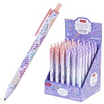 Ручка шариковая автоматическая " Hatber " Fleur синяя 0,7мм, чернила на маслянной основе, ассорти, непрозрачный пластиковый корпус, картонный дисплей