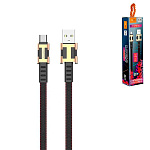 Кабель сетевой USB - Type-C " FaisON " K-36 Bit черный, плоский, 1м, 2А, ткань