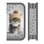 Пенал " Пчелка " ПО-901 2 отделения 105*190*35мм, Котенок в шапке, тканевый торец, бархатное покрытие soft-touch