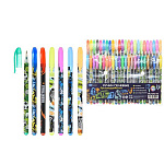 Набор гелевых ручек " Basir " Спорт 48цв 1,0мм, ароматизированный, прозрачный с рисунком корпус, цвет колпачка соответствует цвету чернил, с блестками, упаковка ПВХ, европодвес