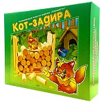Игра настольная " Задира " Кот-задира, состав: подставка, фигурка, брусочки 30 штук, длинной 5см,диаметр разный от 2см до 2,6см, картонная упаковка 21,8*18*6см