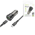Зарядное устройство автомобильное " Borofone " BZ25 Journey, чёрное, прозрачное, 3,0А, 38Вт, QC3.0, FCP, AFC, Type-C, USB, пластик, кабель Type-C - Type-C, 1м